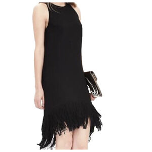 Banana Republic Fringe Dress 10 Black Midi Party Flapper Cocktail Western Luxury